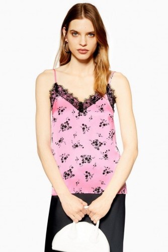 TOPSHOP Apple Blossom Print Cami in Pink – lace trim camisoles - flipped