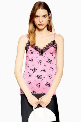 TOPSHOP Apple Blossom Print Cami in Pink – lace trim camisoles