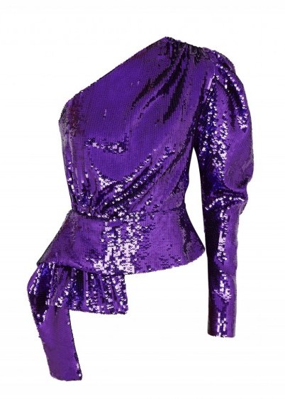 16 ARLINGTON Purple one-shoulder sequin top ~ event glamour - flipped