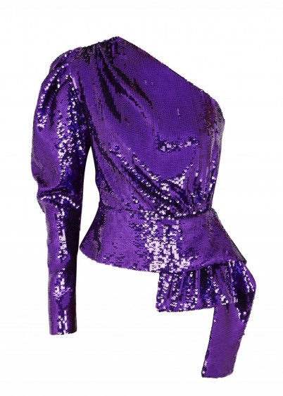 16 ARLINGTON Purple one-shoulder sequin top ~ event glamour