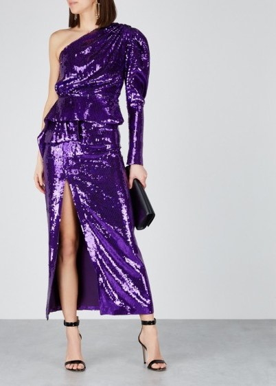 16 ARLINGTON Purple sequin midi skirt ~ glamorous event wear - flipped