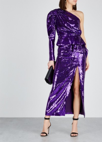 16 ARLINGTON Purple sequin midi skirt ~ glamorous event wear