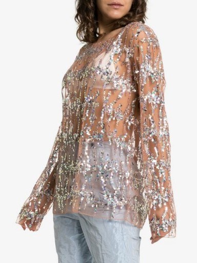ASHISH sequin embellished top in Nude. SHEER BLOUSE - flipped