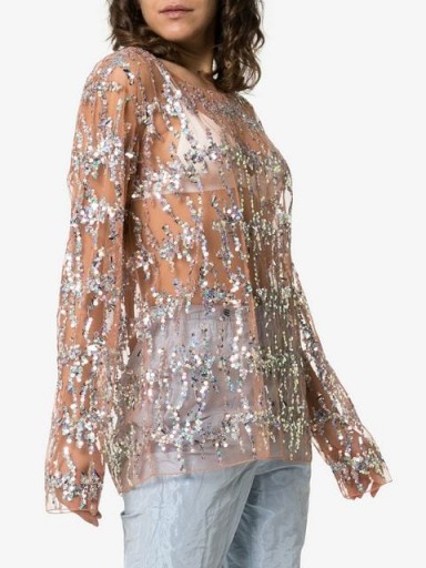 ASHISH sequin embellished top in Nude. SHEER BLOUSE