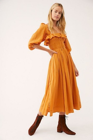 FREE PEOPLE Oasis Midi Dress in Orange Nectar | prairie style fashion - flipped