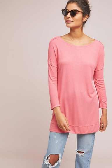 Bordeaux – Claremont Ribbed Tunic Top in Coral | casual longline tee
