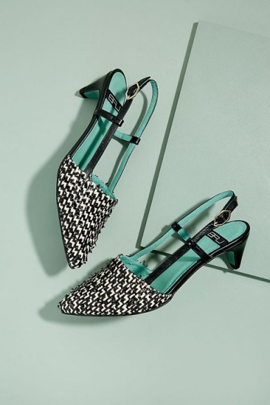LAB Delores Woven-Leather Heels in Black and White | monochrome slingbacks - flipped