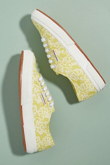 Superga 2750 Fantasy Cotu Trainers in Yellow – floral lace sneakers - flipped