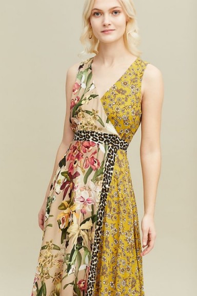 Kachel Sofia Mix-Print Wrap Dress. MIXED FLOWER PRINTS