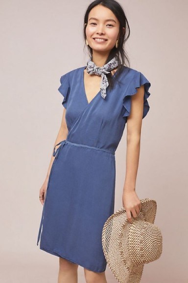Cloth & Stone Lori Wrap Dress in Dark Blue ~ pretty flutter sleeves - flipped