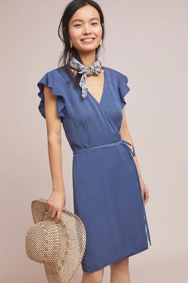 Cloth & Stone Lori Wrap Dress in Dark Blue ~ pretty flutter sleeves