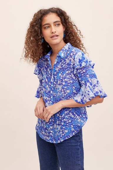 Lily & Lionel Forget Me Not Ruffled-Printed Blouse in Blue ~ floral prints
