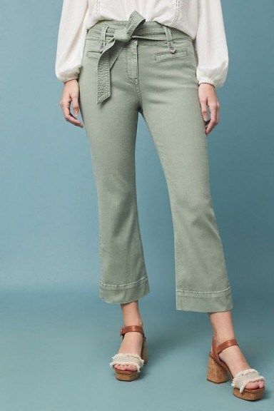 Anthropologie High-Rise Cropped Flared Jeans in Moss | light-green denim - flipped