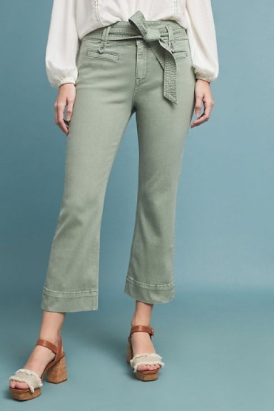 Anthropologie High-Rise Cropped Flared Jeans in Moss | light-green denim