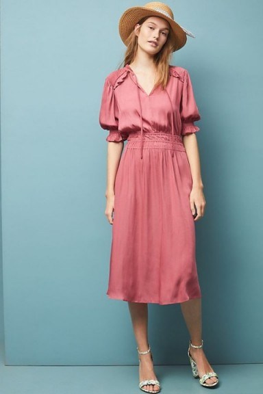 Current Air Cape May Midi Dress in Pink ~ smocked detail clothing - flipped