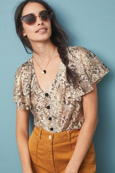 Eva Franco Willow Snake-Printed Blouse in Taupe – brown animal prints - flipped