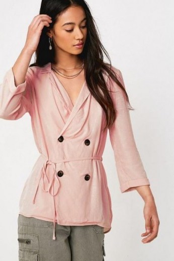 UO Print Blazer Blouse in Pink - flipped