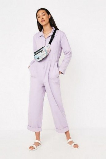 UO Rosie Lilac Utility Jumpsuit in Lilac – utilitarian fashion - flipped