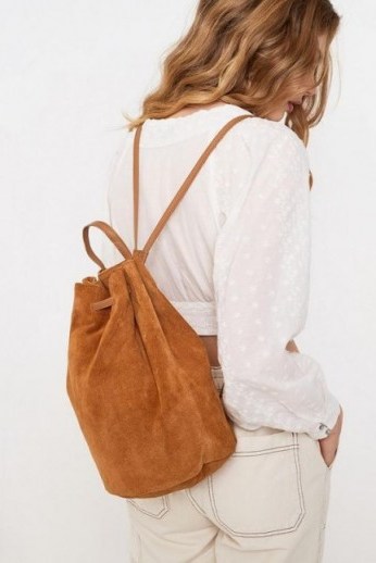 UO Suede Duffel Backpack in Brown – backpacks with style - flipped