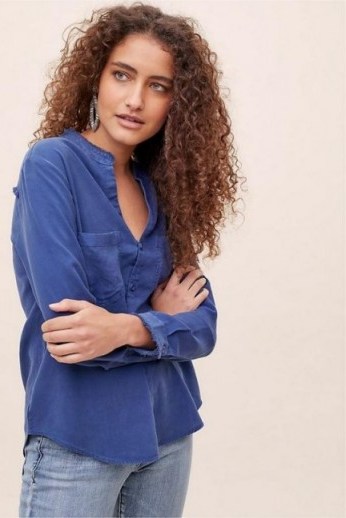 Cloth & Stone Jessie Frayed Shirt in Blue | luxe-style casual shirts - flipped