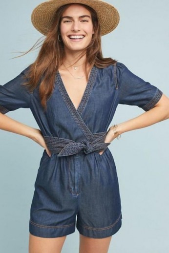 Pilcro Belted Denim Playsuit | blue wrap style playsuits