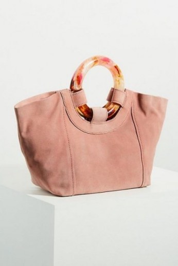 Anthropologie Ursula Lucite-Handled Tote Bag in Rose | soft-pink suede handbags - flipped