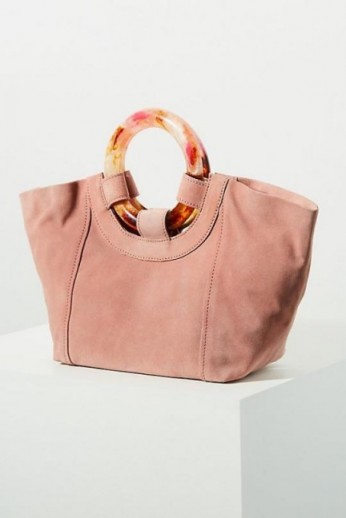 Anthropologie Ursula Lucite-Handled Tote Bag in Rose | soft-pink suede handbags