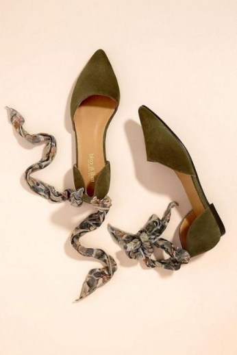 Indi & Cold Verde Flats | dark-green ankle tie shoes - flipped