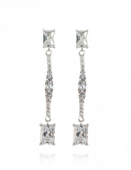 APPLES & FIGS BAGUETTE DROP EARRINGS | silver and cubic zirconia drops - flipped