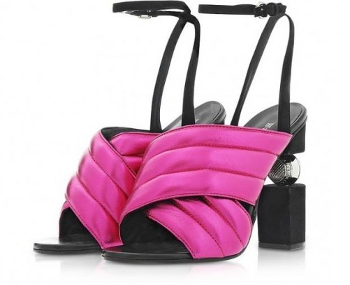 Forzieri BALMAIN Jana Fuchsia Laminated High Heel Sandals – the ultimate pink and black style! - flipped