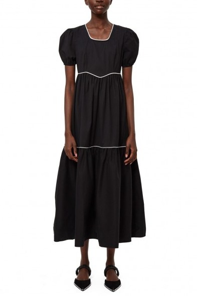 BATSHEVA BLACK EMPIRE WAIST DRESS | puff sleeved prairie dresses - flipped