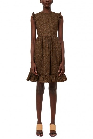 BATSHEVA JUMPER DRESS in Brown Floral | short sleeved prairie dresses - flipped