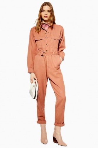 TOPSHOP Belted Utility Boiler Suit in Rose – utilitarian fashion - flipped