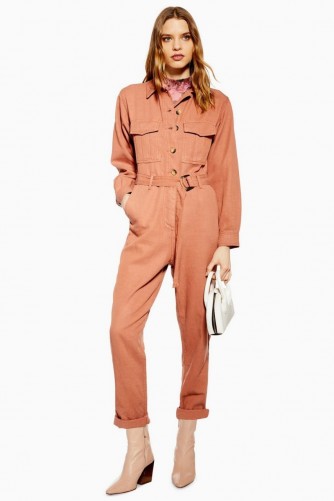 TOPSHOP Belted Utility Boiler Suit in Rose – utilitarian fashion