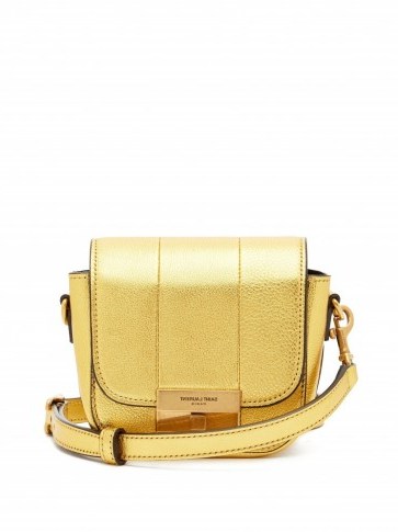 SAINT LAURENT Betty mini metallic-leather cross-body bag ~ small luxe gold crossbody bags - flipped