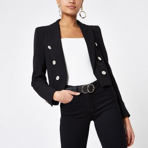 RIVER ISLAND Black button front cropped blazer – chic jackets - flipped