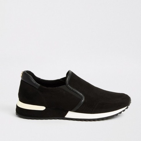 River Island Black faux suede runner trainers | soft fabric sneakers - flipped