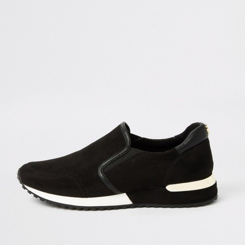River Island Black faux suede runner trainers | soft fabric sneakers