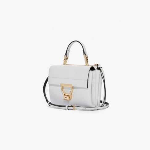COCCINELLE Arlettis Mini in Blanche ~ white luxe leather crossbody bag - flipped