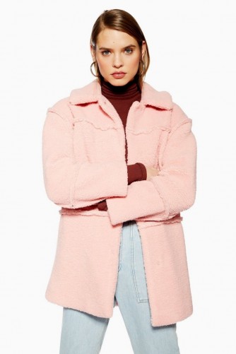 TOPSHOP Borg Coat in pink / pastel coats
