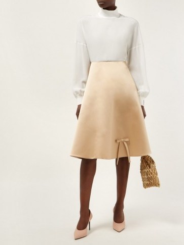 PRADA Bow-detail beige silk-satin skirt ~ luxe A-line skirts - flipped