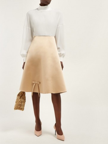 PRADA Bow-detail beige silk-satin skirt ~ luxe A-line skirts