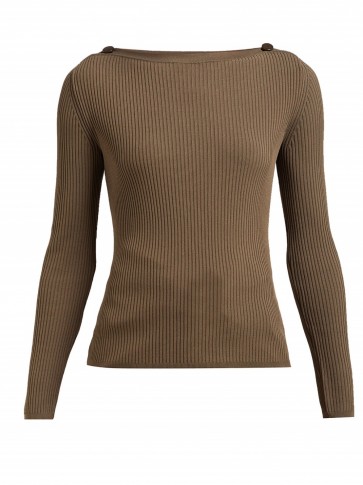 MAX MARA Braida sweater in khaki-brown ~ ribbed boat-neck sweaters