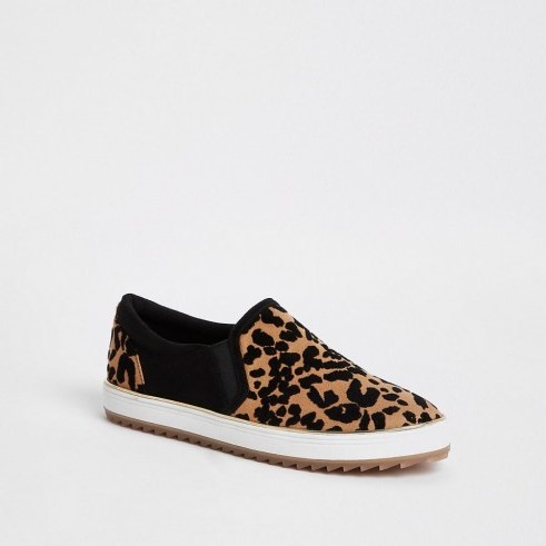 RIVER ISLAND Brown leopard print slip on trainers ~ trending colour ~ animal prints - flipped