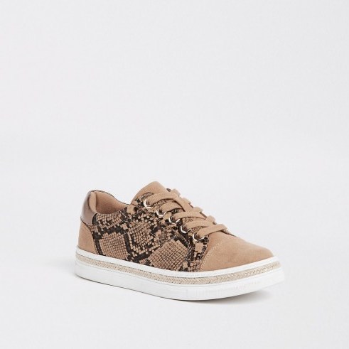 RIVER ISLAND Brown snake print lace-up trainers ~ trending animal prints - flipped