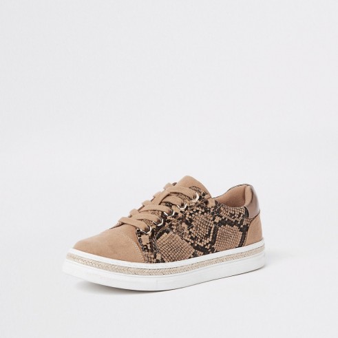 RIVER ISLAND Brown snake print lace-up trainers ~ trending animal prints
