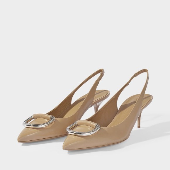 burberry FERMOY PATENT SLINGBACKS IN NUDE BLUSH GOAT LEATHER – glossy kitten heels - flipped