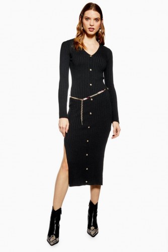Topshop Button Knitted Dress in Black | chic knitwear