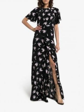 By Timo Small Bouquet Front Slit Maxi Dress in Black / long floral dresses - flipped