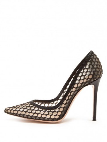 Matches Fashion GIANVITO ROSSI Cage 85 mesh and crochet pumps – these are gorgeous! - flipped